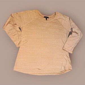 Derek Heart Plus Women’s 2X Beige Solid V-Neck Long Sleeve Knit Pullover Top